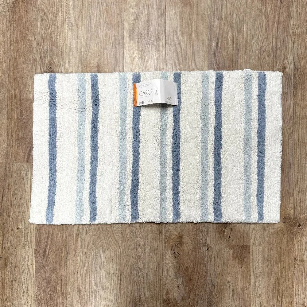 Caro 21 x 34 Blue White Stripes Striped Bath Rug Mat 100% COTTON Non Slip